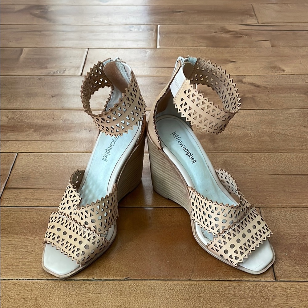 Jeffrey Campbell Tan Wedge Sandals with Ankle Strap 7.5 worn once